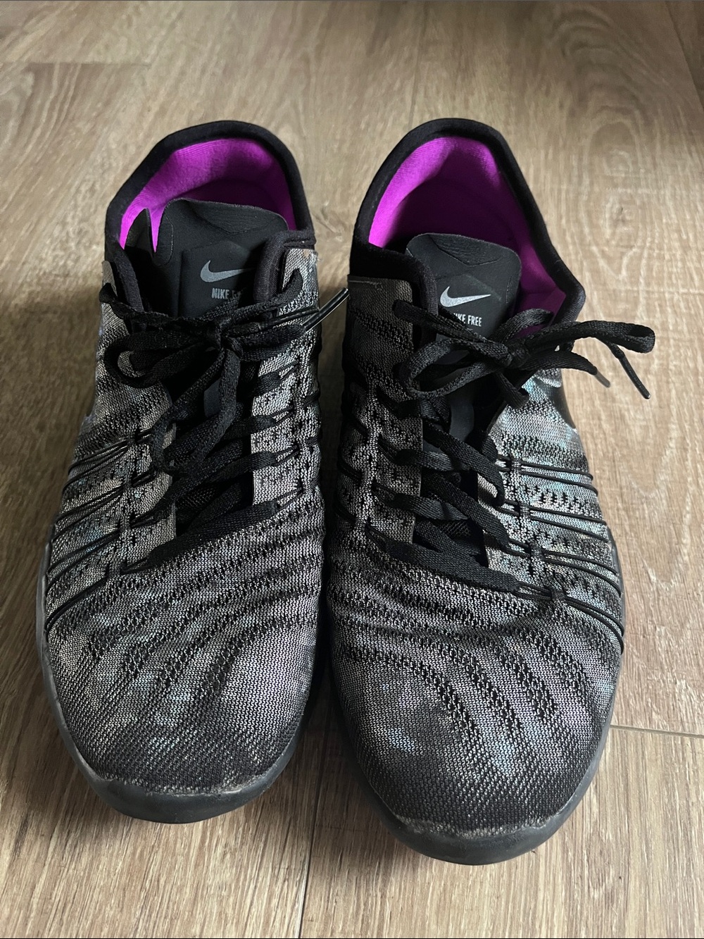 Nike Free Women’s Iridescent Black Knit Athletic Shoes with Purple Lining